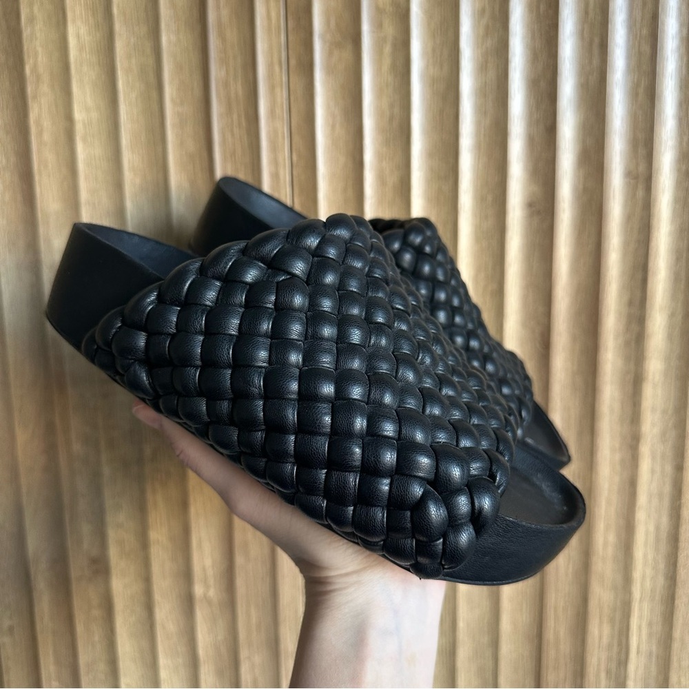 SIMON MILLER Black Braided Dip Vegan Leather Slip On Slides Shoes Sandals